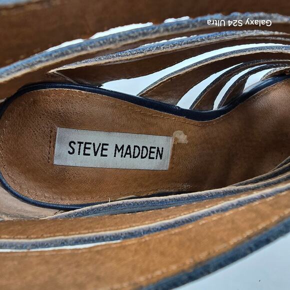 Steve Madden Strappy Sandals Blue Leather Cage Bootie Heels Vendetaa Womens 7.5B - Picture 9 of 10